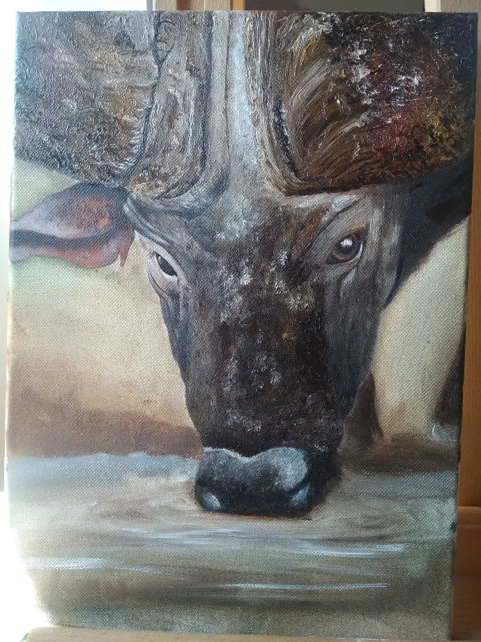 Buffle d'Afrique, peinture à l'huile
